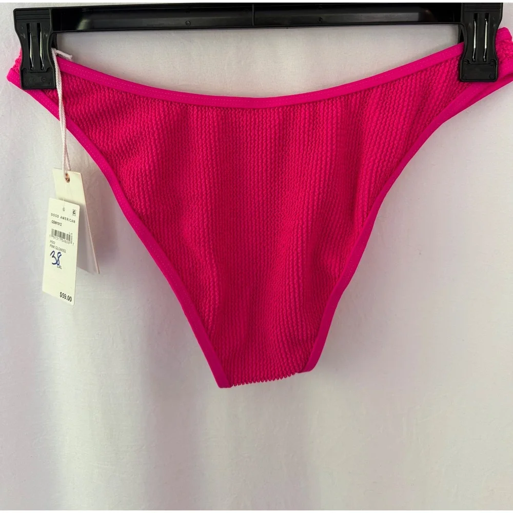 NWT Good American Always Fits  Bikini Bottom Pink Glow L/XL Crinkle Textured